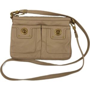 Marc Jacobs Totally Turnlock Percy Leather Crossbody Bag Beige 100% Cow Leather